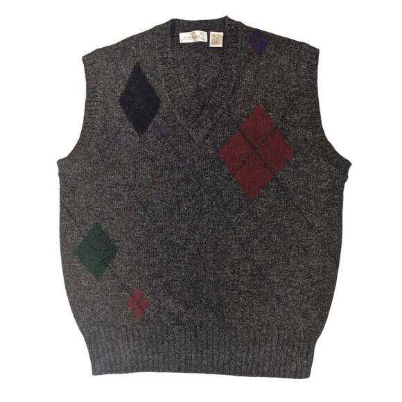 Vtg Brian MacNeil  Shetland Wool Argyle Sweater Preppy Academia Grandpa Vest L - Picture 1 of 9